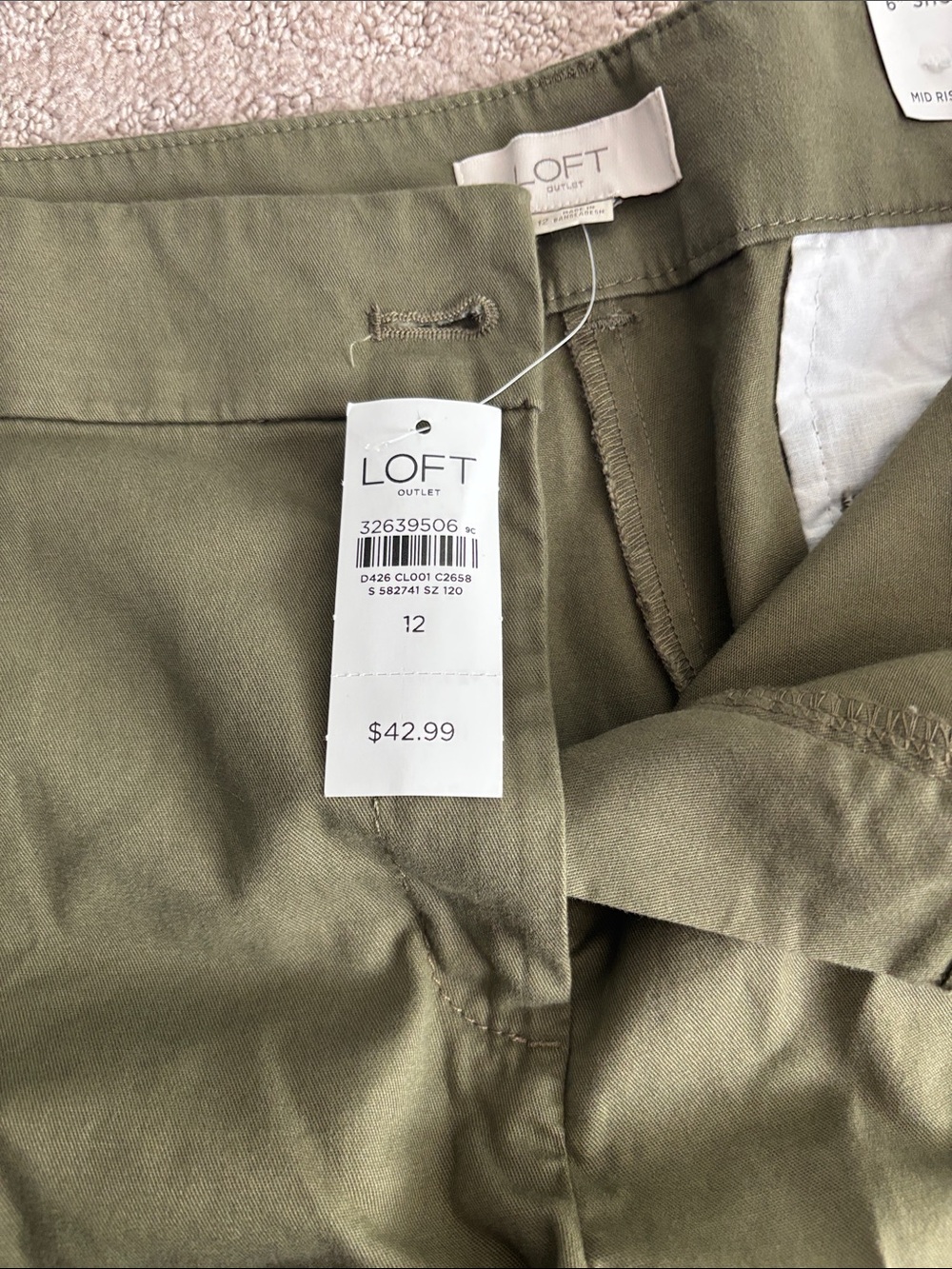 LOFT Olive Green Chino Bermuda Shorts - Picture 2 of 3
